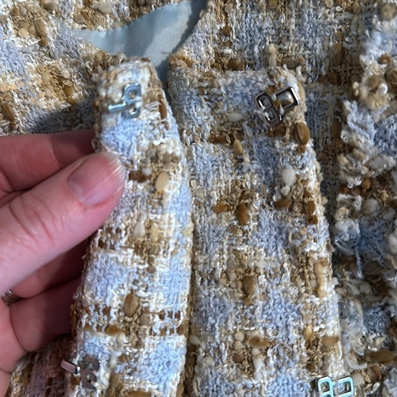Brighton Paris Blue & Tan Tweed Boucle Blazer Hook Eye Closure Size 44(European) - Picture 6 of 8